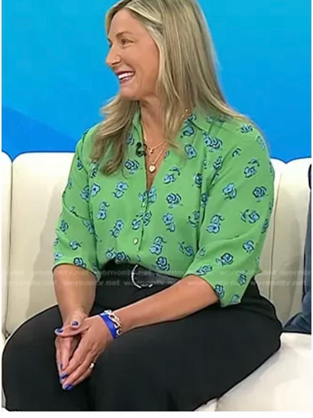 CAbi Green and Blue‎ Floral Blouse large